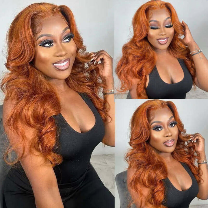 Orange Ginger #350 Colored Body Wave Wig Transparent Lace Wig Human Hair