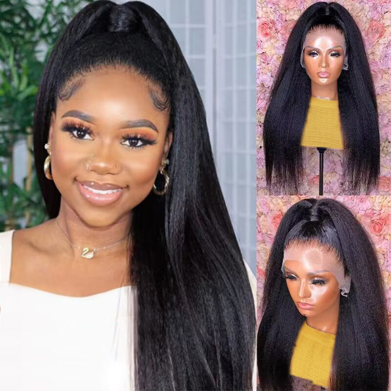 Best Kinky Straight HD Transparent Pre-plucked 360 Lace Front Wig With Baby Hair