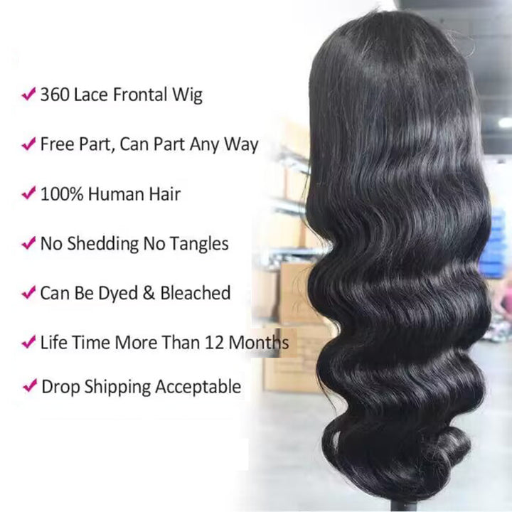 360 Full Frontal Lace Human Hair Wig Body Wave Pre-plucked & Pre-bleached Lace Wigs