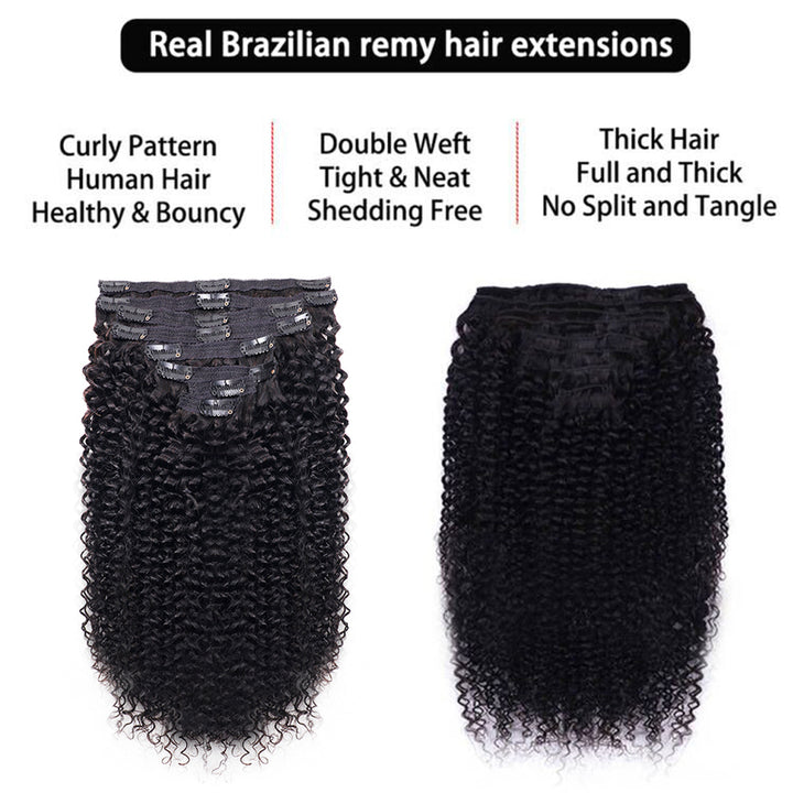 3c/4a Curly Clip-Ins Hair Extensions Clip In Human Hair Extension (8pcs)