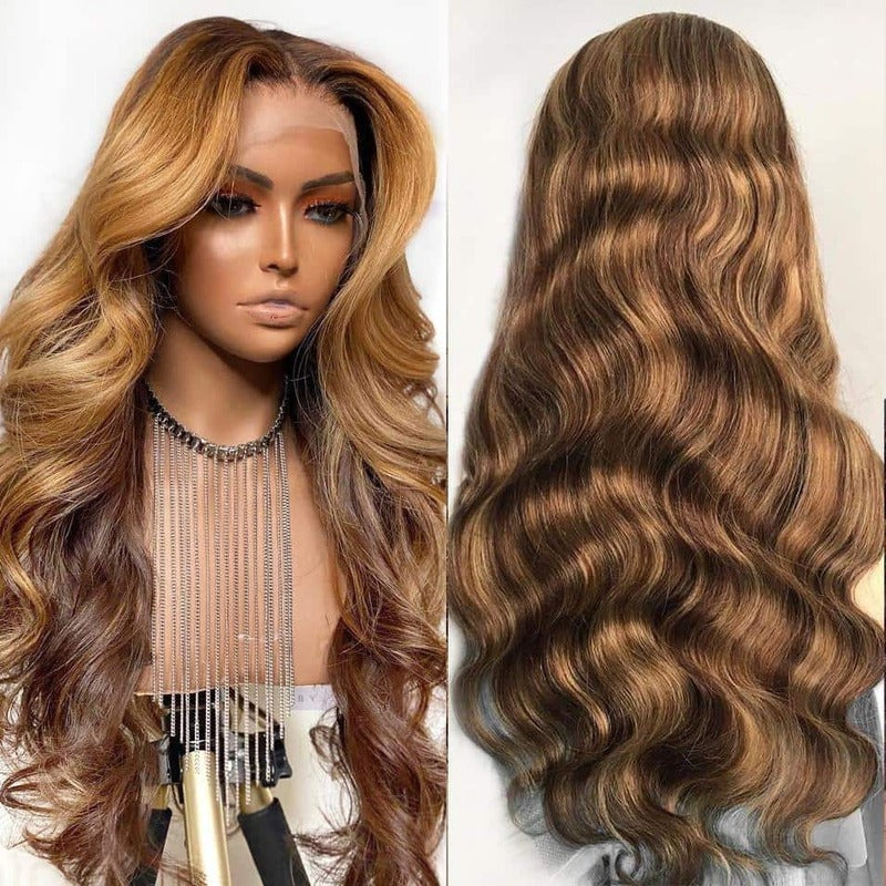 4/27 Highlight Body Wave Transparent Lace Front Wig Virgin Human Hair Wig