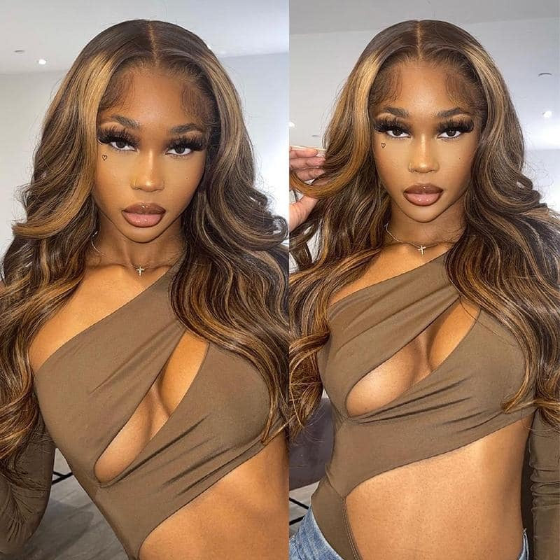 4/27 Highlight Body Wave Transparent Lace Front Wig Virgin Human Hair Wig