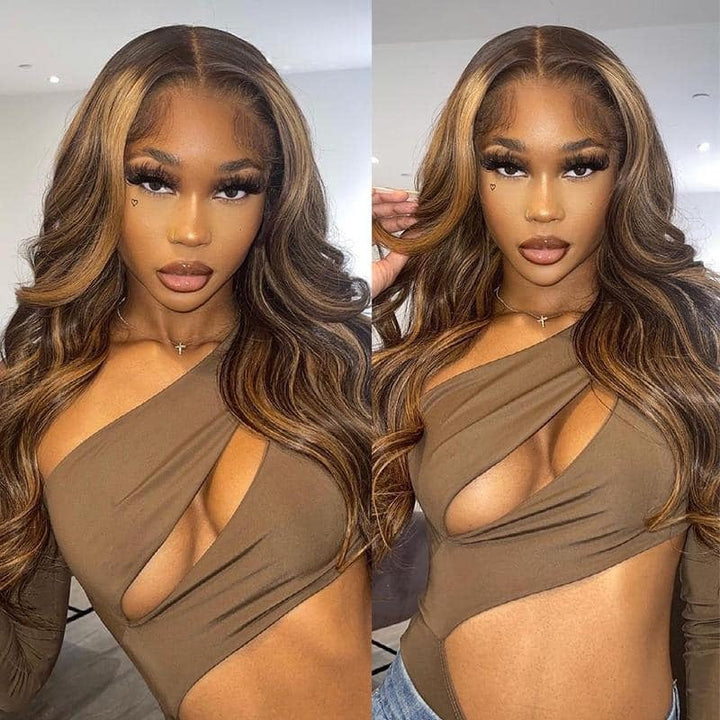 4/27 Highlight Body Wave Transparent Lace Front Wig Virgin Human Hair Wig