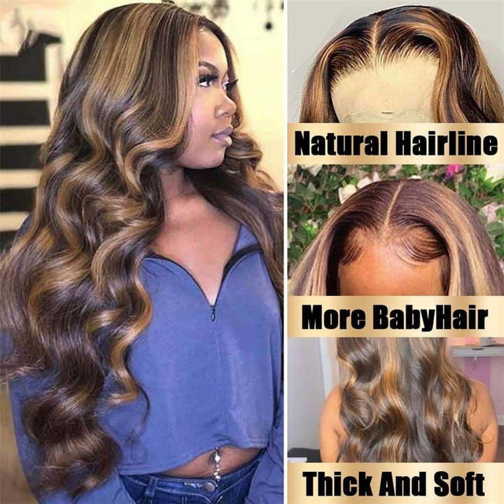 4/27 Highlight Body Wave Transparent Lace Front Wig Virgin Human Hair Wig