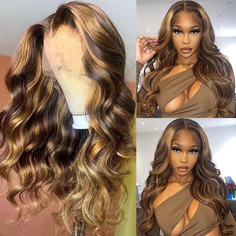 4/27 Highlight Body Wave Transparent Lace Front Wig Virgin Human Hair Wig