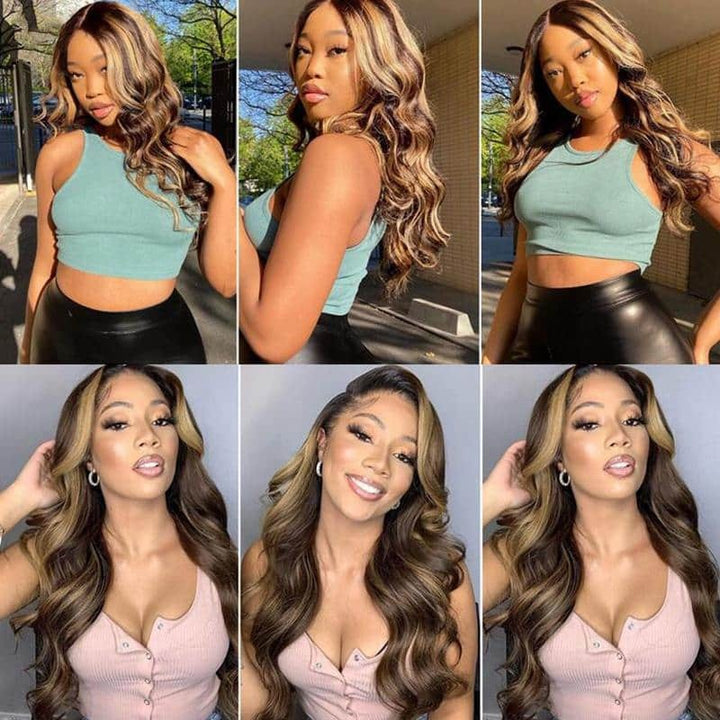 4/27 Highlight Body Wave Transparent Lace Front Wig Virgin Human Hair Wig