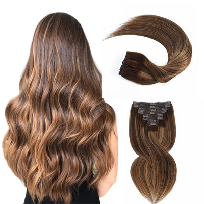 CARAMEL BLONDE BALAYAGE #4/27/4 CLASSIC CLIP-INS 8 Pcs with 18 Clips (120G)