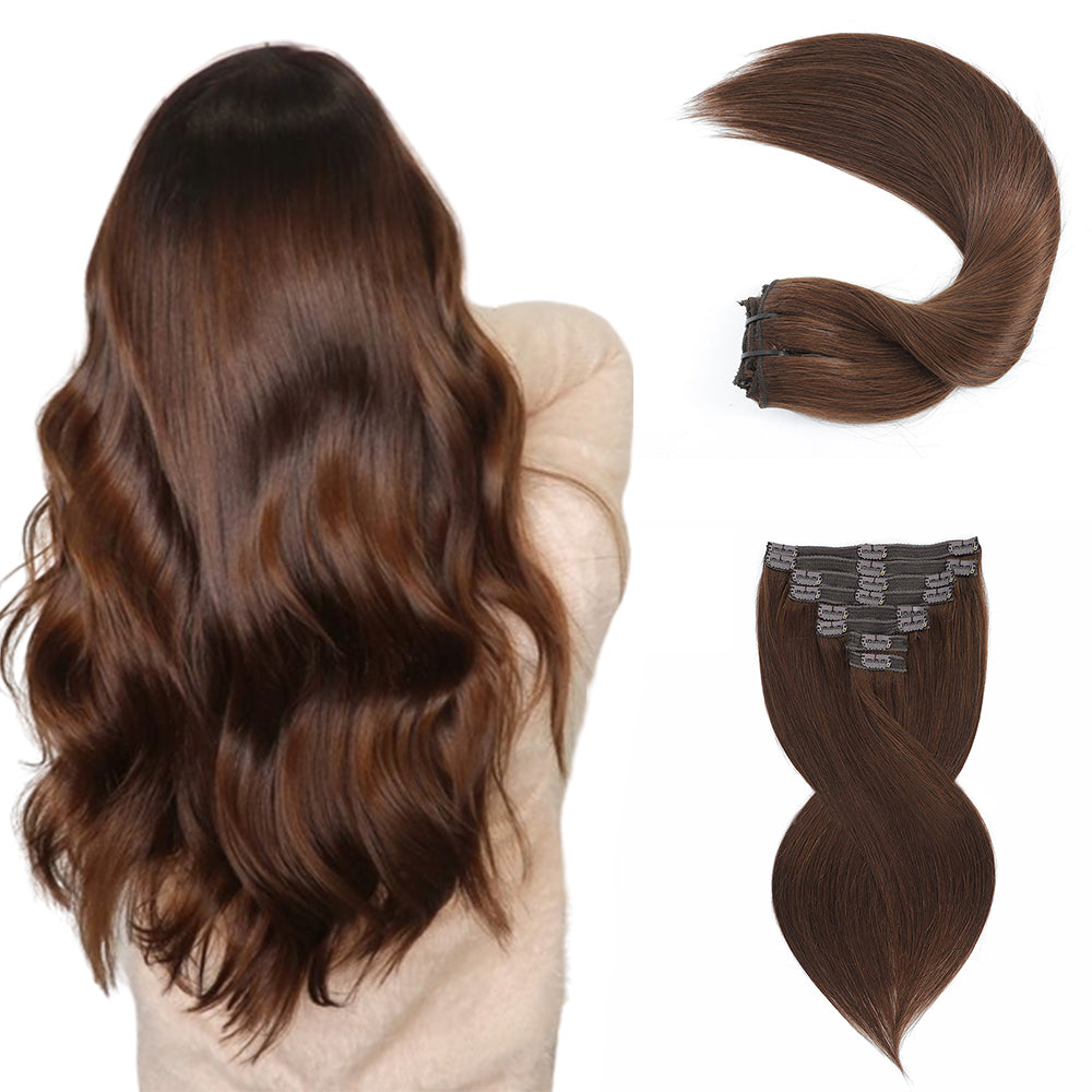 CHOCOLATE BROWN #4 CLASSIC CLIP-INS 8 Pcs with 18 Clips (120G)