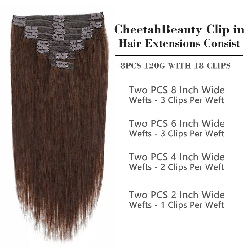 CHOCOLATE BROWN #4 CLASSIC CLIP-INS 8 Pcs with 18 Clips (120G)