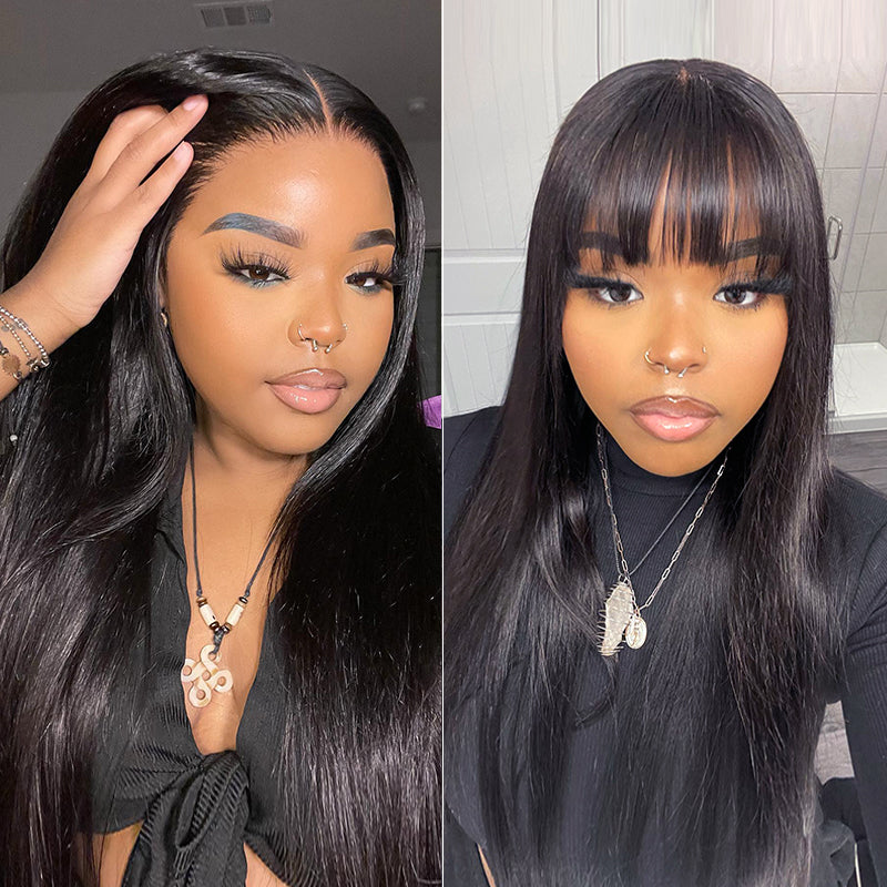 One Wig Two Styles | Glueless 5x5 Straight Lace Closure Wig With FREE Removeable Bangs