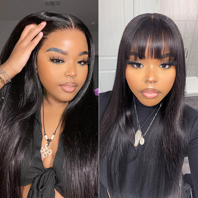 One Wig Two Styles | Glueless 5x5 Straight Lace Closure Wig With FREE Removeable Bangs