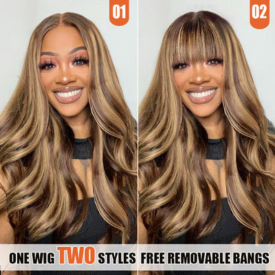 One Wig Two Styles | Balayage Honey Blonde Lace Front Wigs Body Wave Glueless Wig 4/27 Colored Human Hair Wig