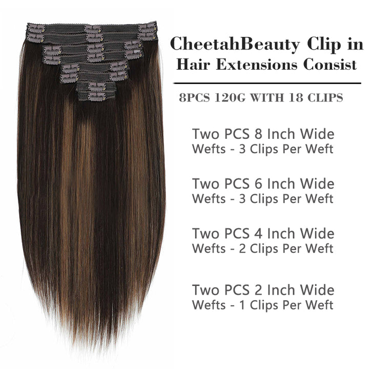 TUME#CHESTNUT BROWN HIGHLIGHTS #2/6/2 CLASSIC CLIP-INS 8 Pcs with 18 Clips (120G)