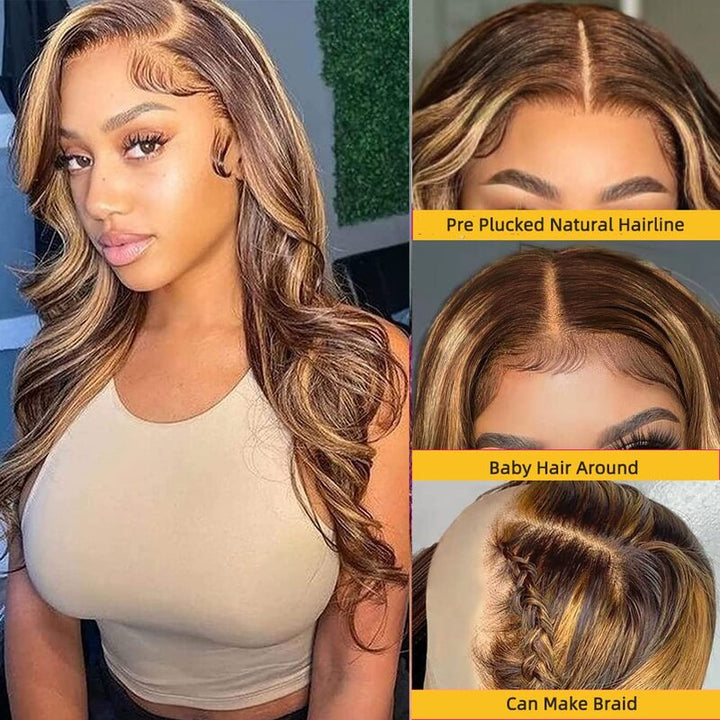 One Wig Two Styles | Balayage Honey Blonde Lace Front Wigs Body Wave Glueless Wig 4/27 Colored Human Hair Wig