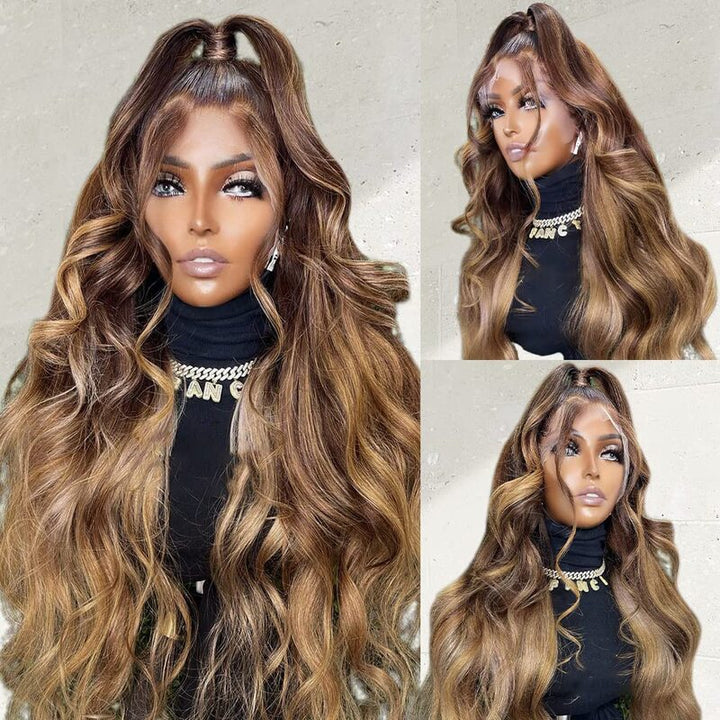 One Wig Two Styles | Balayage Honey Blonde Lace Front Wigs Body Wave Glueless Wig 4/27 Colored Human Hair Wig