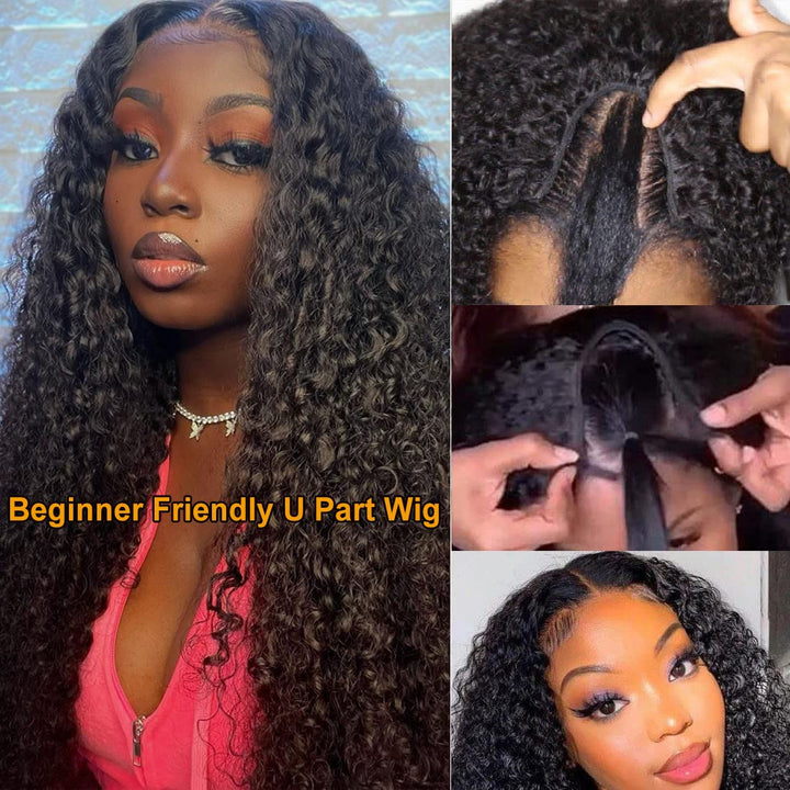 TUME32 inch Long Length U Part Wig Curly Wave Human Hair Wig Upgrade V Part Wig