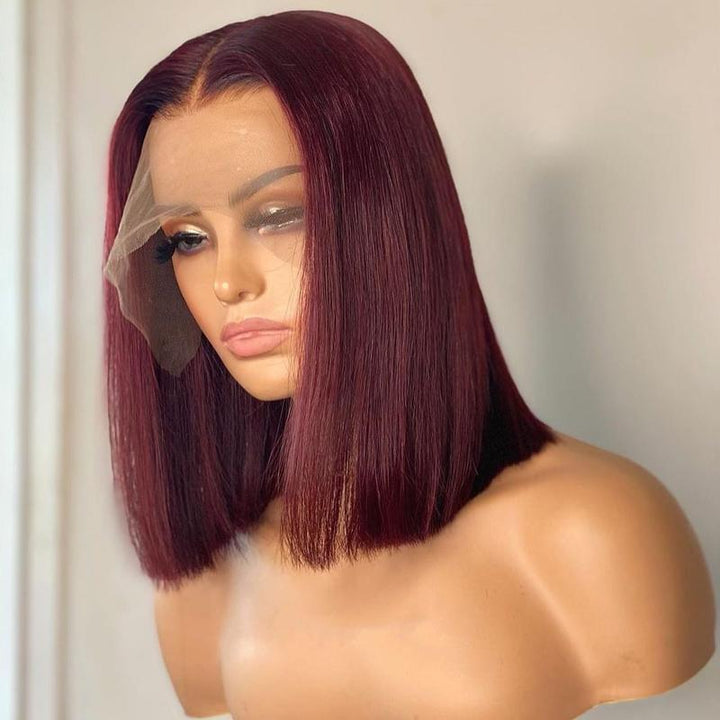 99J Burgundy Color Bob HD Transparent Lace Wig 100% Virgin Human Hair