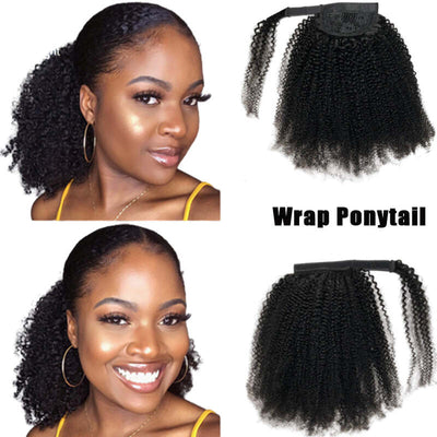 Cheetahbeauty Kinky Curly Wrap Ponytail 100% Human Hair Extension