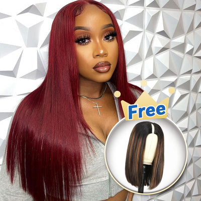 BOGO Burgundy Straight 360 Lace Front Wig CheetahBeauty Hair