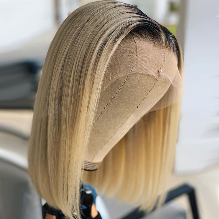 Ombre T1B/613 Colored Bob Wig HD Transparent Lace Front Wig