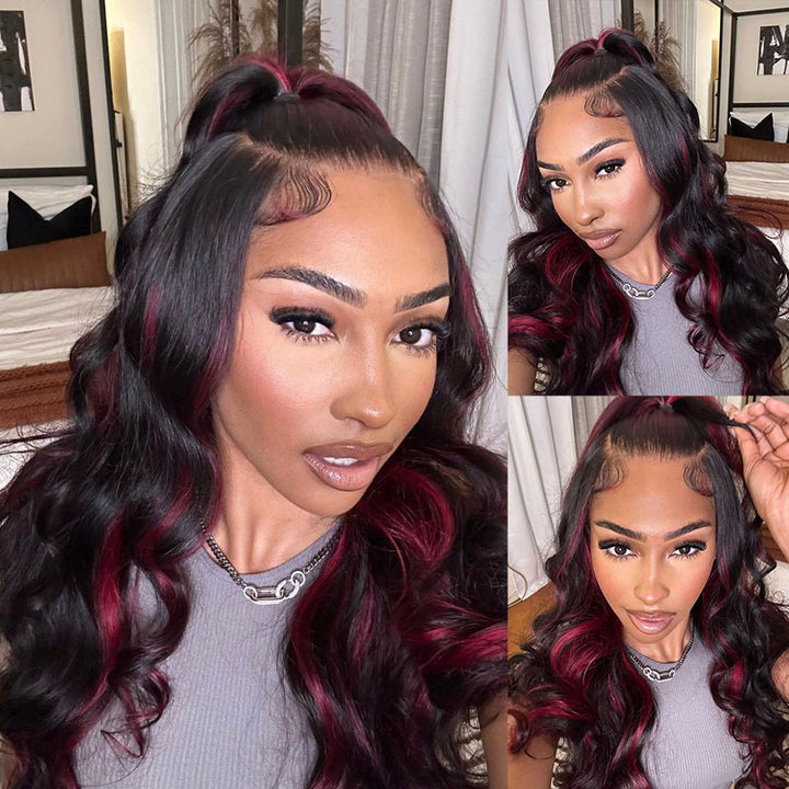 Balayage Red Highlight Body Wave Lace Front Wigs Human Hair Wigs