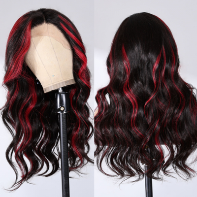 Balayage Red Highlight Body Wave Lace Front Wigs Human Hair Wigs
