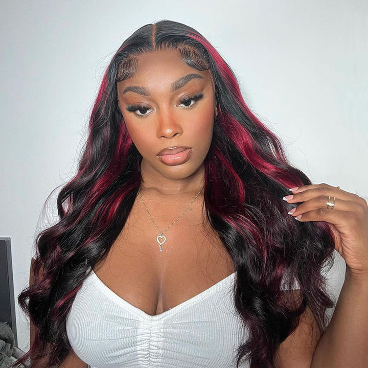 Balayage Red Highlight Body Wave Lace Front Wigs Human Hair Wigs