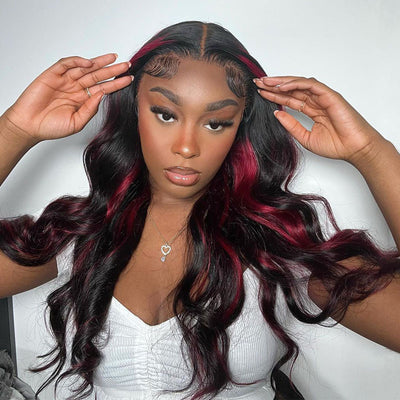 Balayage Red Highlight Body Wave Lace Front Wigs Human Hair Wigs
