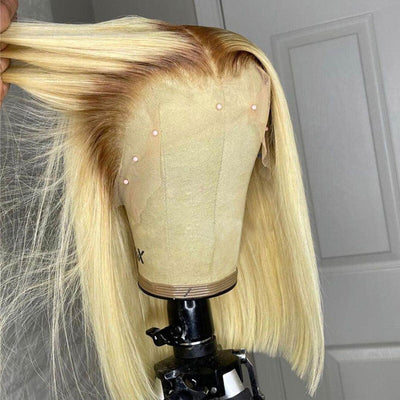Ombre T4/613 Colored Bob Wig HD Transparent Lace Frontal Wig 100% Human Hair