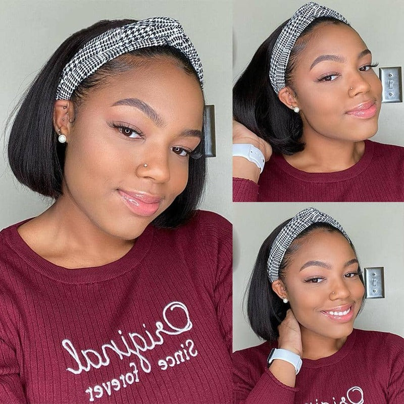 Bone Straight Headband Bob Wig 100% Virgin Human Hair