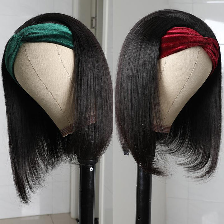 Bone Straight Headband Bob Wig 100% Virgin Human Hair