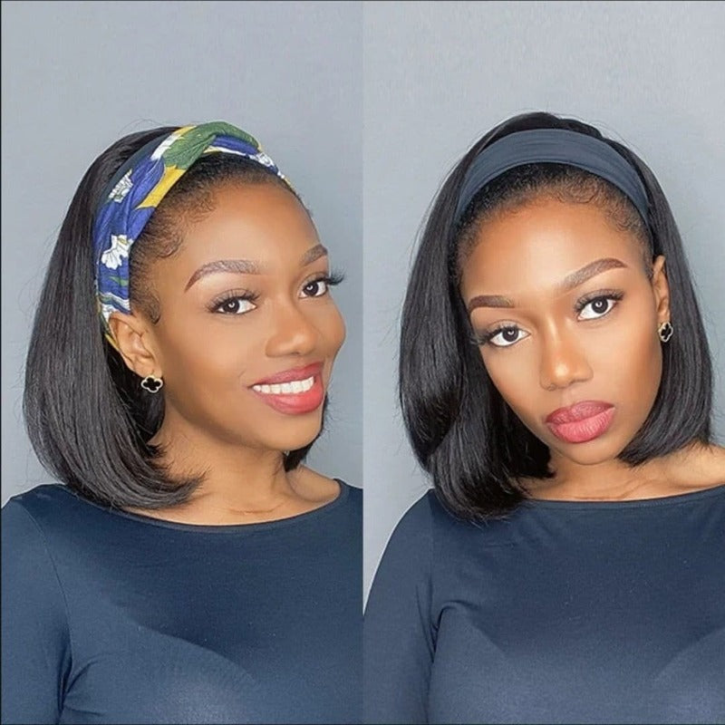 Bone Straight Headband Bob Wig 100% Virgin Human Hair