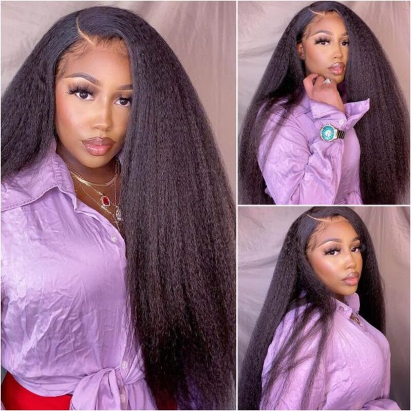 40 Inch Kinky Straight Transparent Lace Front Wig Yaki Straight Human Hair wig