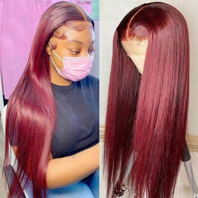 99J Straight Wig 13x4 Burgundy Lace Front Human Hair Wig