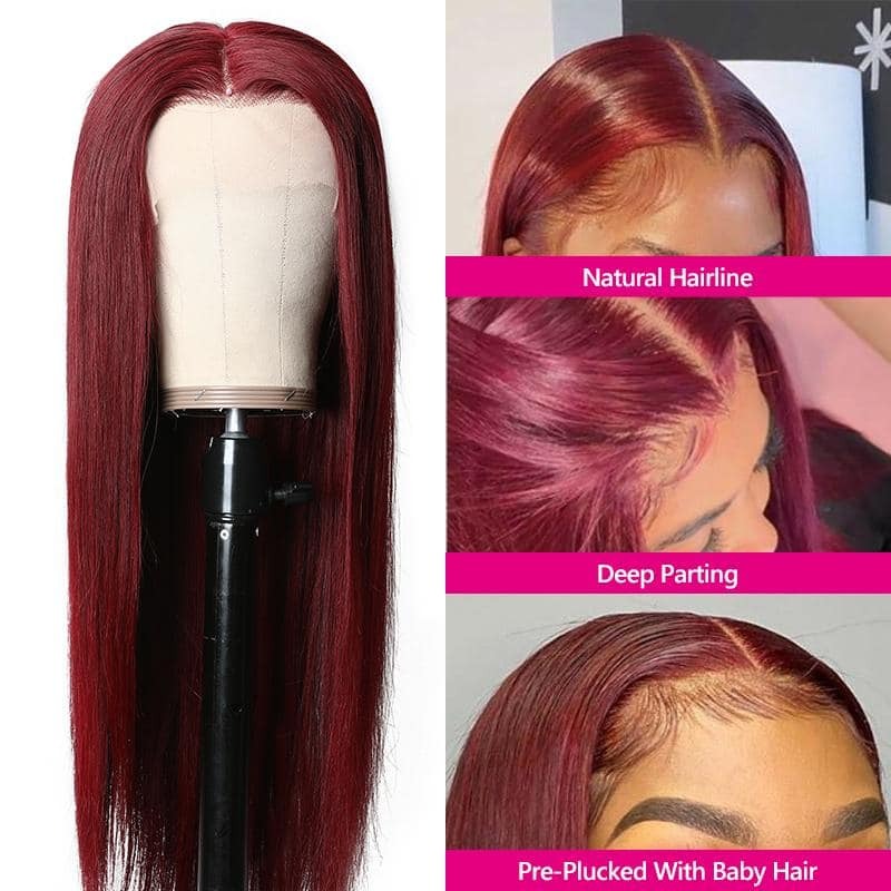 99J Straight Wig 13x4 Burgundy Lace Front Human Hair Wig