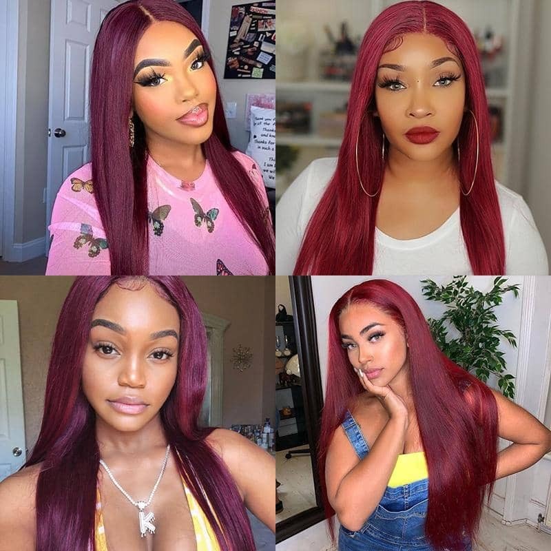 99J Straight Wig 13x4 Burgundy Lace Front Human Hair Wig