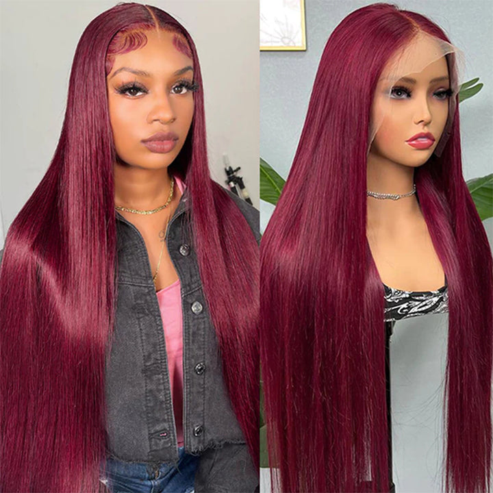 Cheetah Beauty 99J Straight Human Hair Wig Burgundy Lace Frontal Wig