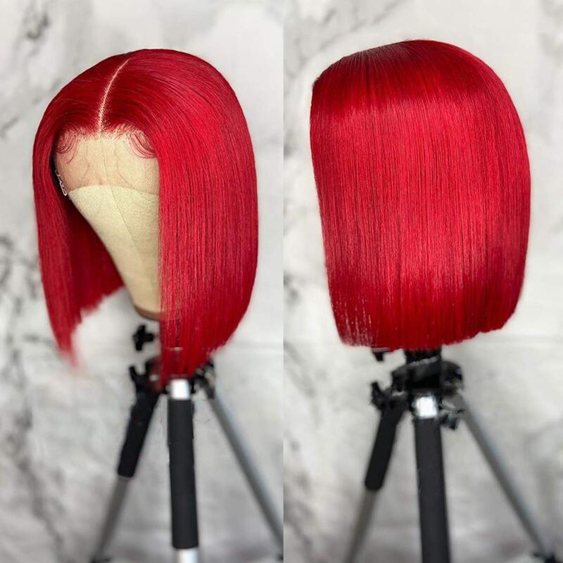 Red Color Bob Wig HD Transparent Lace Bob Wig 100% Human Hair