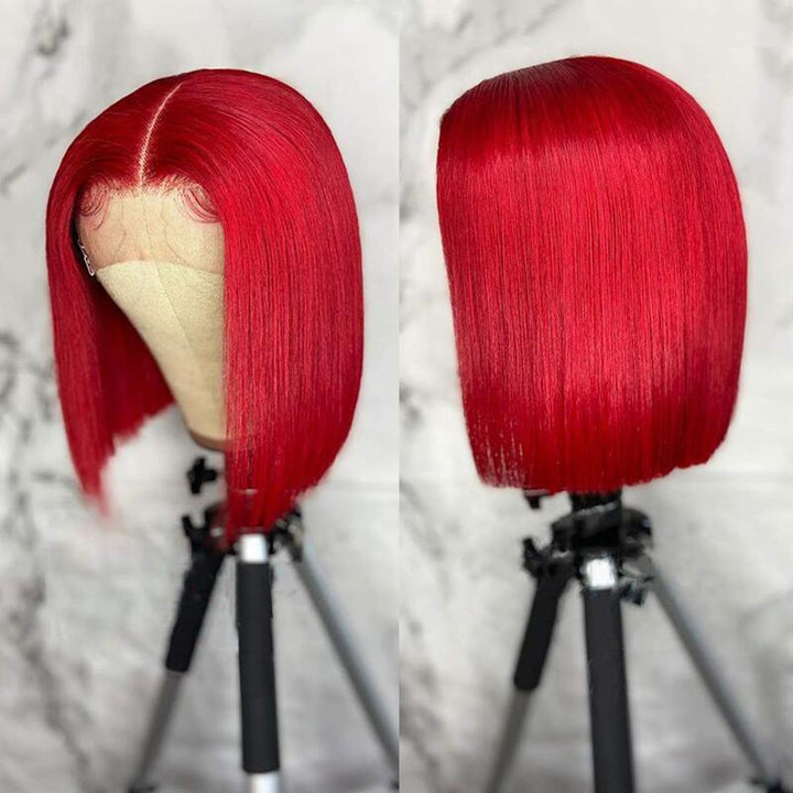 Red Color Bob Wig HD Transparent Lace Bob Wig 100% Human Hair