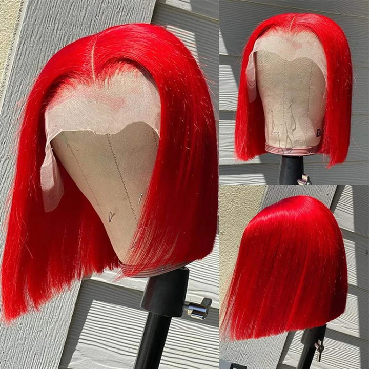 Red Color Bob Wig HD Transparent Lace Bob Wig 100% Human Hair