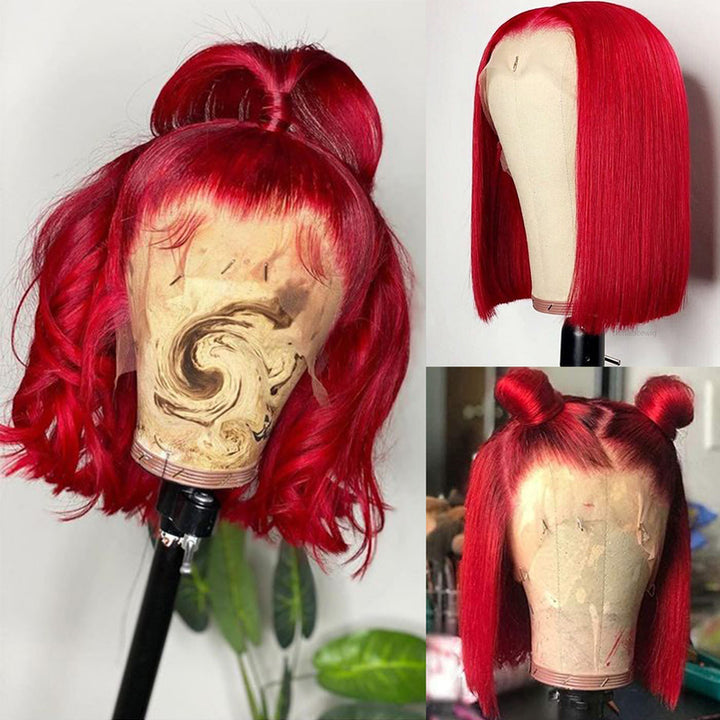 Red Color Bob Wig HD Transparent Lace Bob Wig 100% Human Hair