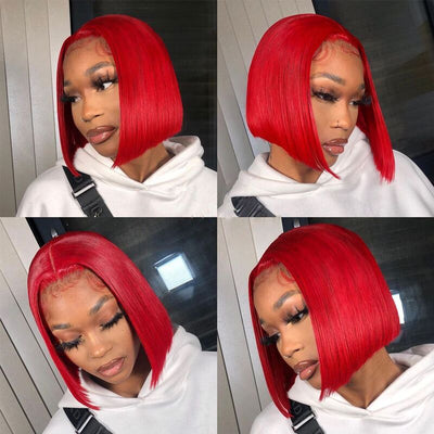 Red Color Bob Wig HD Transparent Lace Bob Wig 100% Human Hair