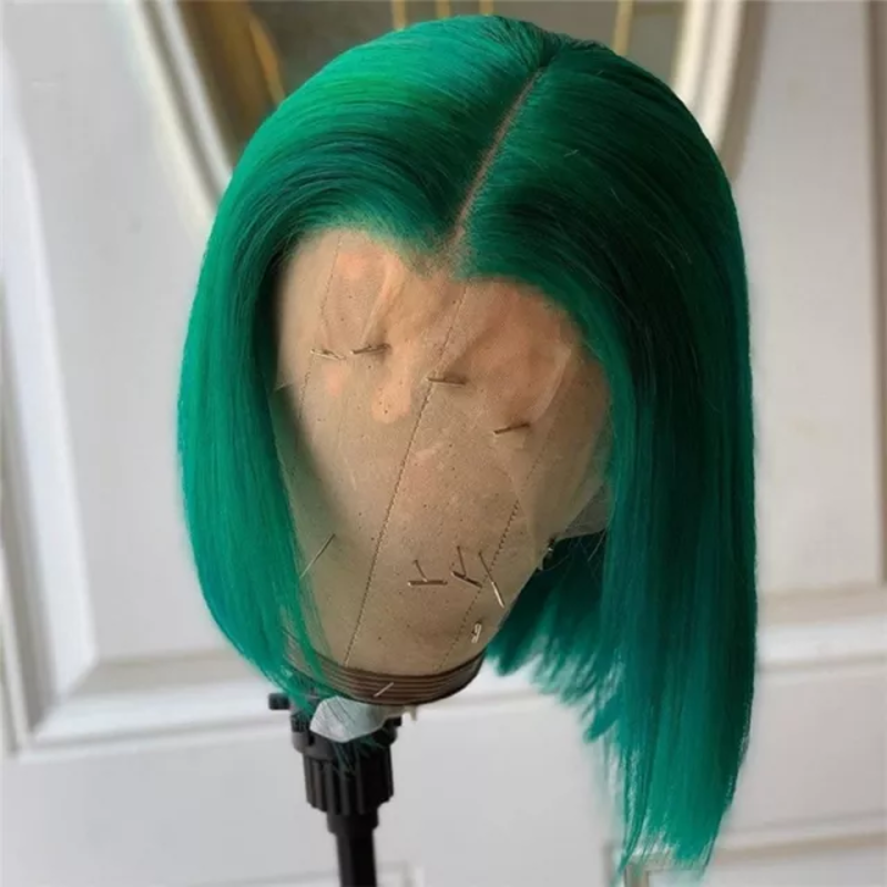 Green Colored Bob Wig HD Transparent Lace Front Wig 100% Virgin Human Hair