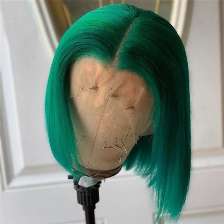 Green Colored Bob Wig HD Transparent Lace Front Wig 100% Virgin Human Hair