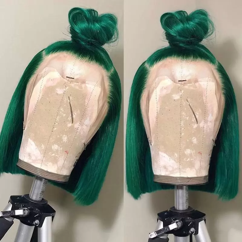 Green Colored Bob Wig HD Transparent Lace Front Wig 100% Virgin Human Hair
