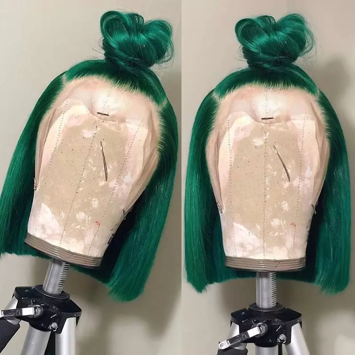 Green Colored Bob Wig HD Transparent Lace Front Wig 100% Virgin Human Hair