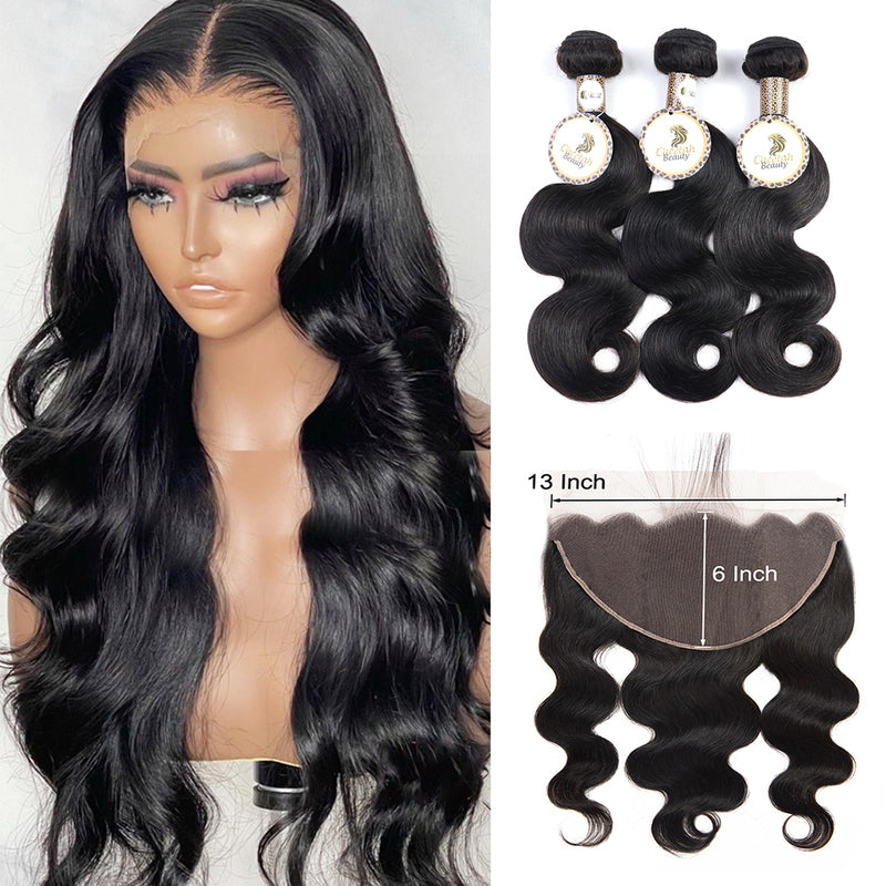 10A Body Wave Bundles With 13x6 Transparent Lace Frontal 100% Human Hair