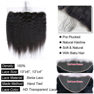 13x4/13x6 Kinky Straight Lace Frontal Virgin Human Hair Lace Frontal