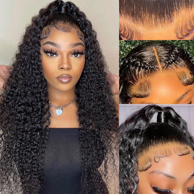 16-40 LONG Inches Deep Curly 13x6 Transparent Lace Front Wig Pre-plucked Human Hair Wig