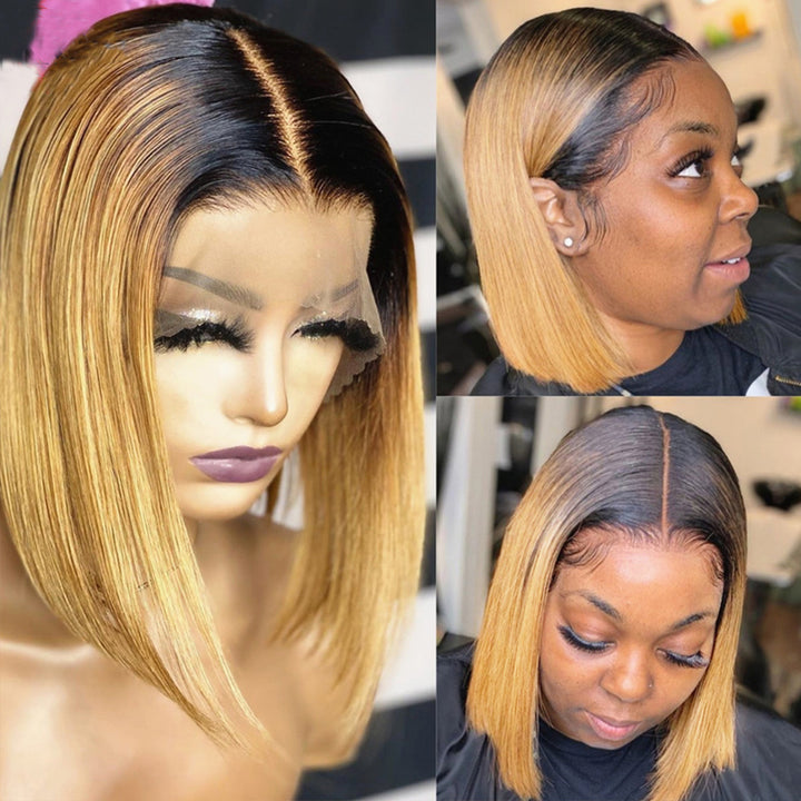 1B/27 Honey Blonde Ombre Short Straight Bob Wig 100% Virgin Human Hair